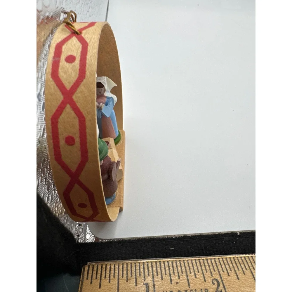 Vintage Miniature Wooden Nativity Hoop Ornament Hand Painted Folk Art 0188